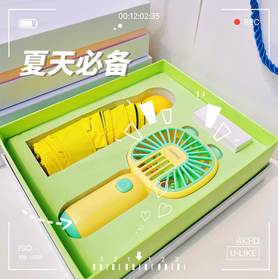 Новинки Подарки Крутые летние бизнес подарки Коробка набор мультфильмы Ручной веер зонтик