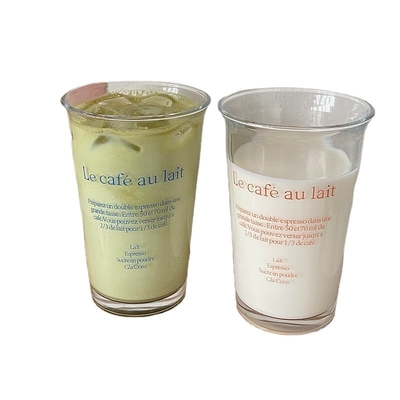 350мл Ins Fashion Text Print Glass Cup for Retro Water Cup Ice Coffee Latte Tea Juice Cup (Стеклянная чашка для ретро-водяной чашки)