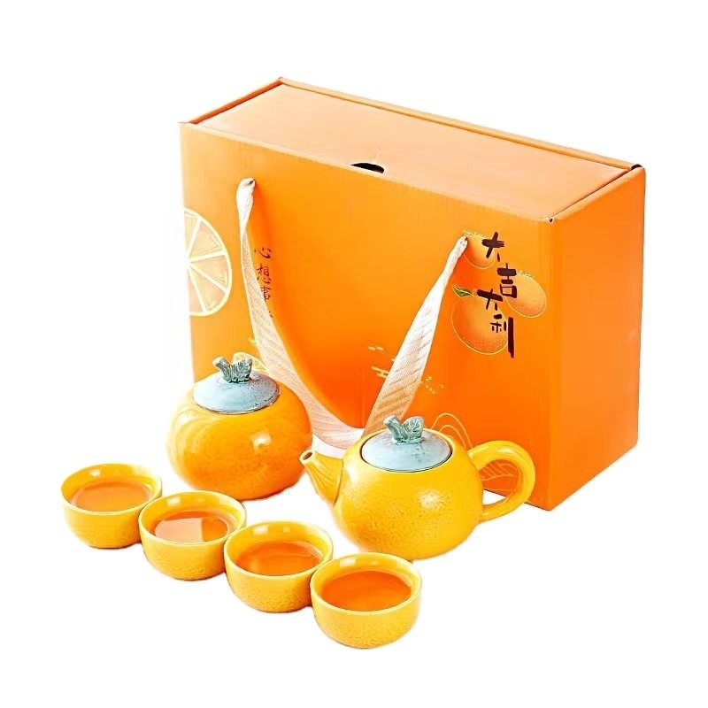 Отношения с выпускниками Чайный набор Dajidali Heart Wish Orange Подарочная коробка с четырьмя чашками и чайником