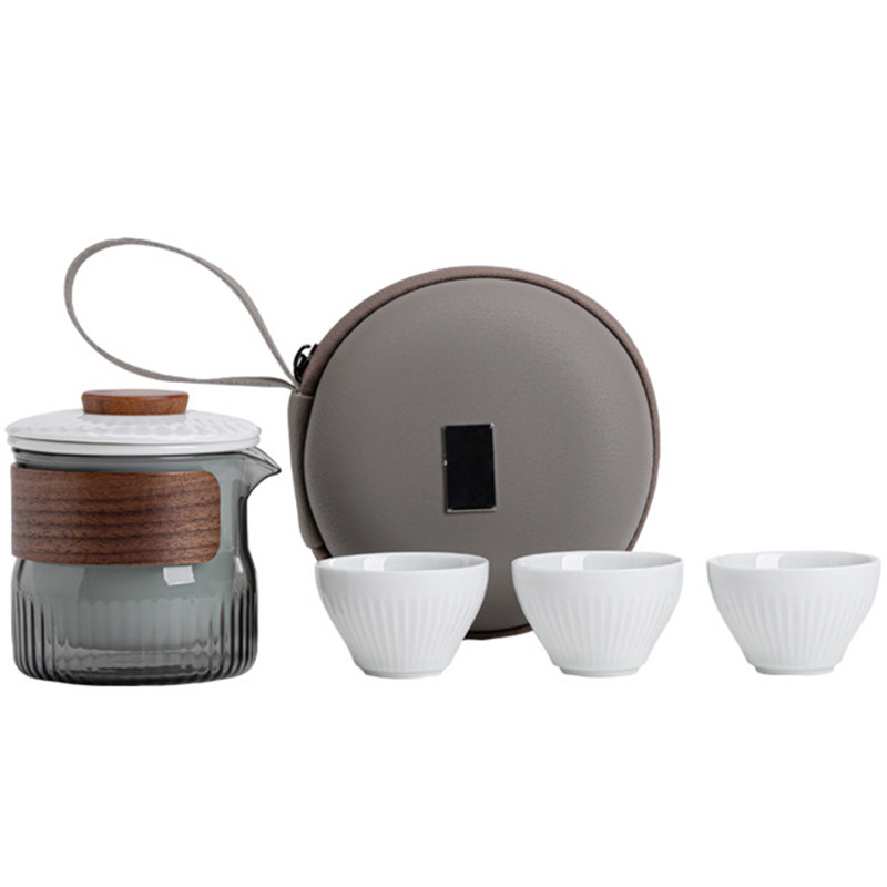 Презентационный подарочный набор Dongli Travel Express Cup Set Portable Round Bag One Pot Three Cup Business Tea Set Gift